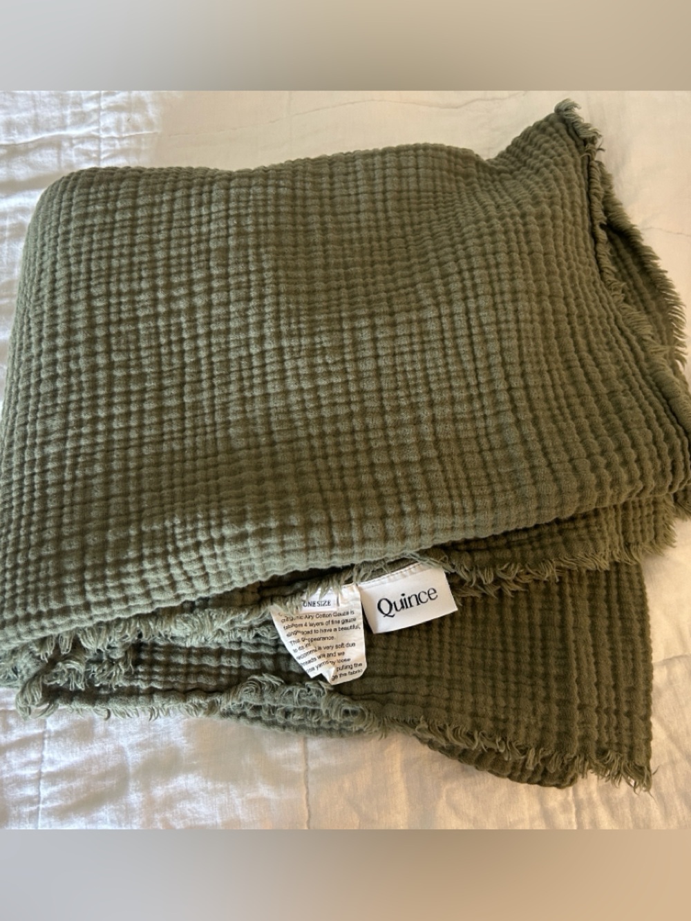 Quince Olive Green Airy Cotton Gauze Throw EUC